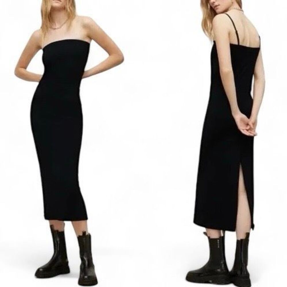 All Saints size 2 Charlie Midi Slip Dress Tube Grunge Black Dark Romantic 90s